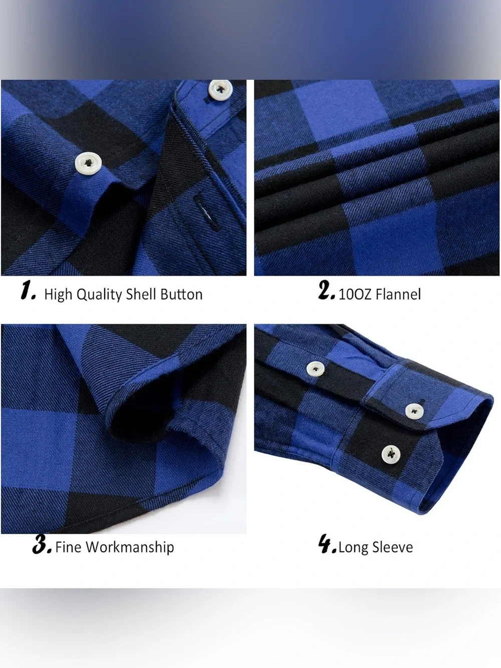 NWOT-5XL Men's Italian Blue & Black Plaid Button-Up performance Flannel  Shirt